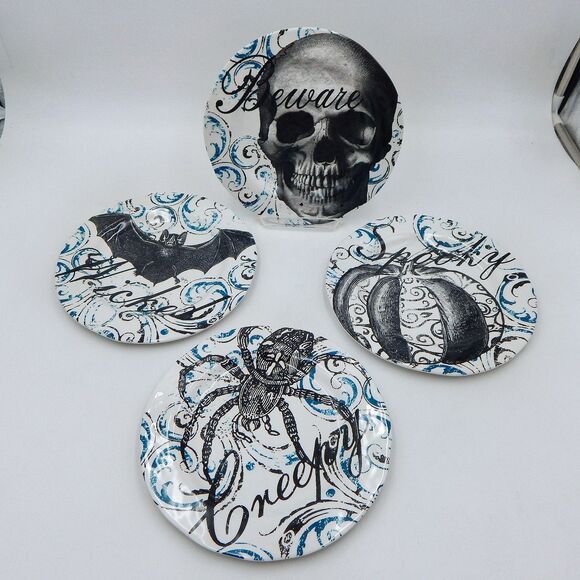 Pier 1 Imports Halloween Melamine Luncheon Plates 9 Inch Blue Black Set/4 - Picture 1 of 11
